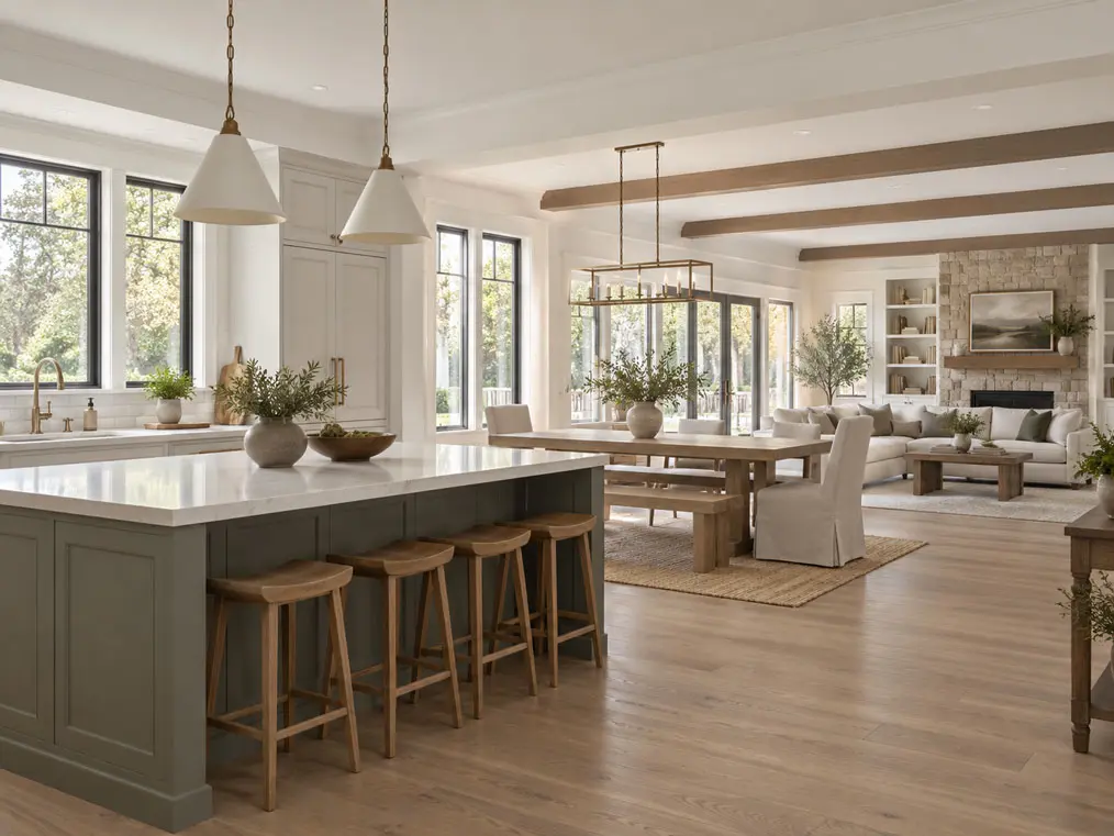 Finished whole-home renovation, open-concept kitchen and living area